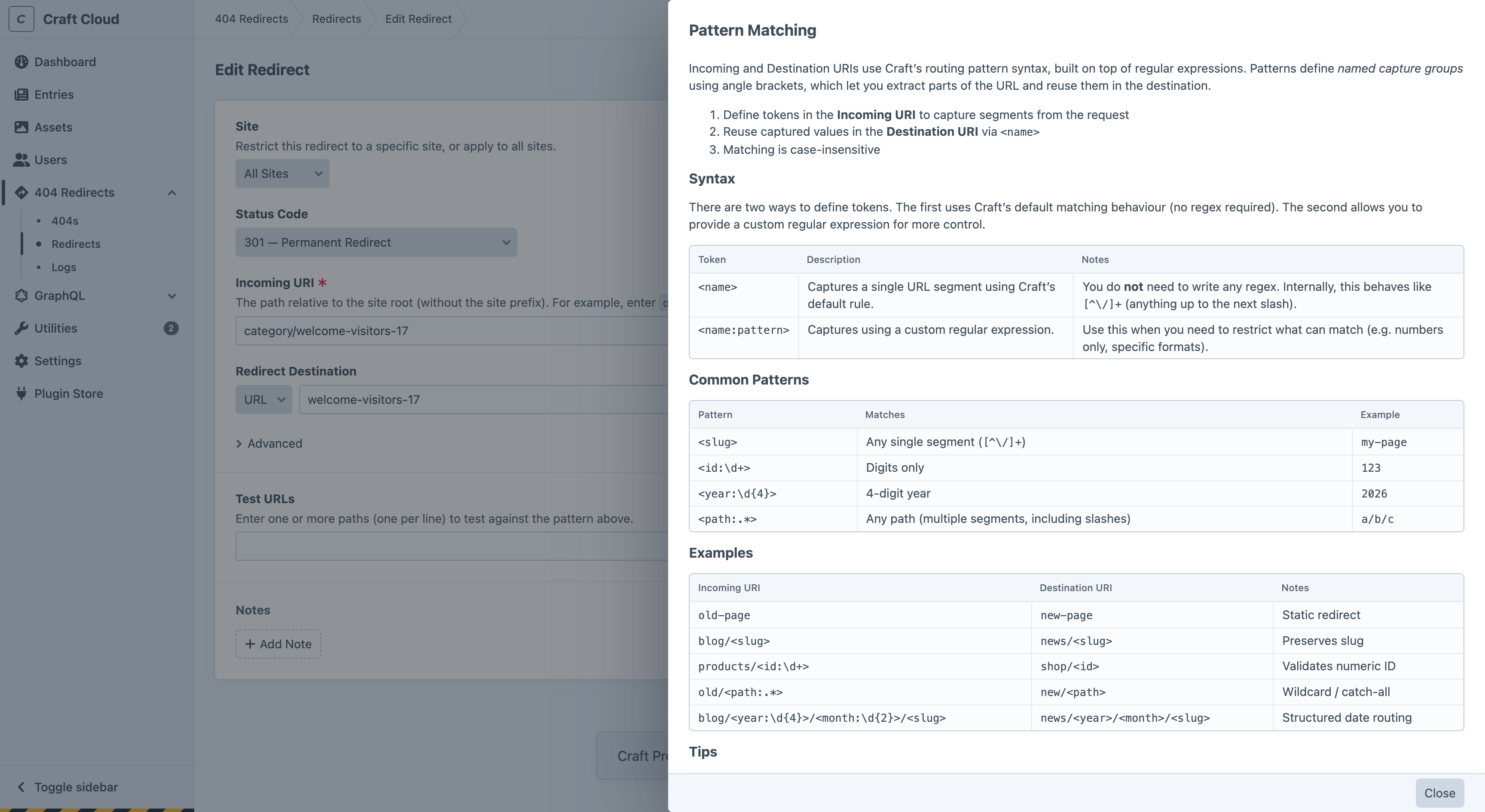 Pattern reference slideout
