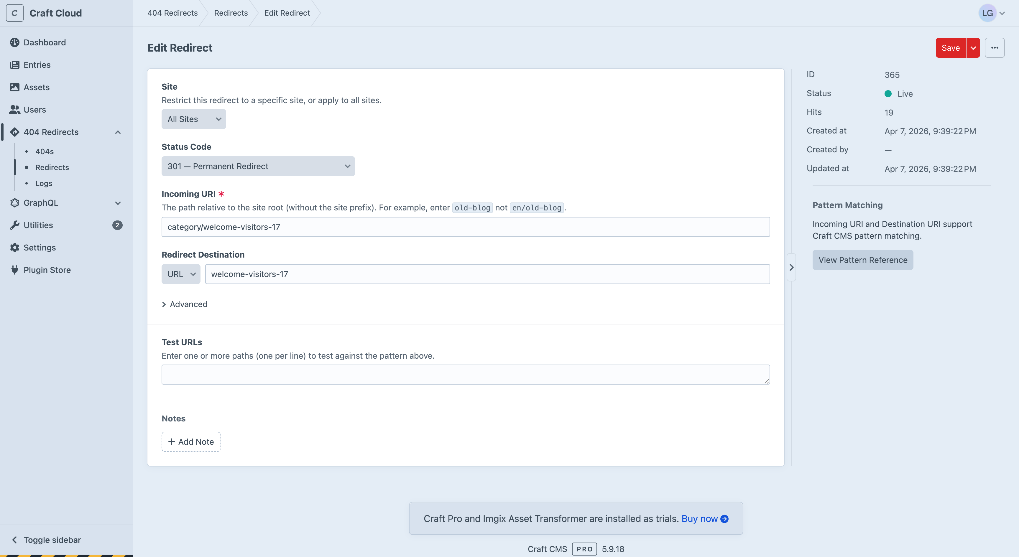 Creating a new redirect