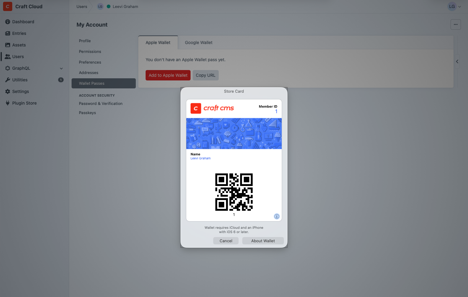 Apple Wallet membership card generated by the Wallet Passes plugin